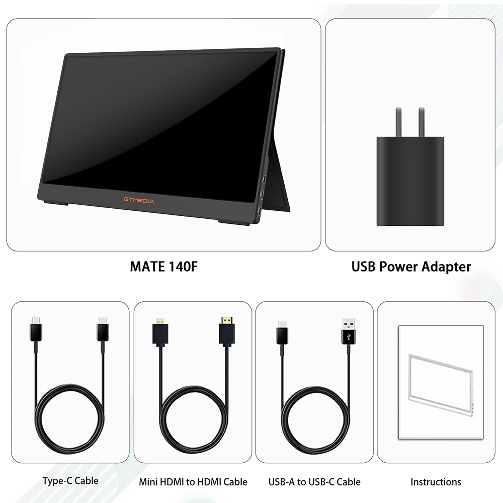 Gtmedia Mate 140f Monitor portátil USB Full HD 1080P USB de tipo IPS-C Cuidado de los ojos Pantalla Externa para portátiles.