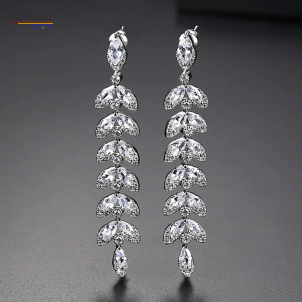 Factory Wholesale/Supplier AAA Zircon Long Leaf Brass Earrings