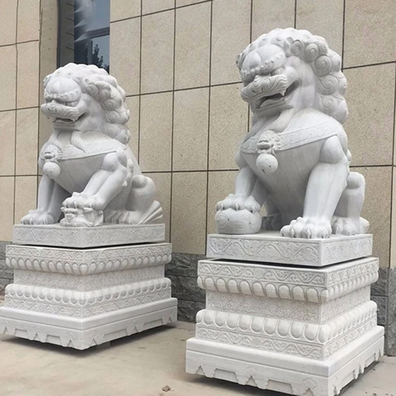 Custom Große Größe Handgeschnitzt Klassischen Chinesischen Weißen Granit Marmor Lion Foo Dog Statue zum Verkauf