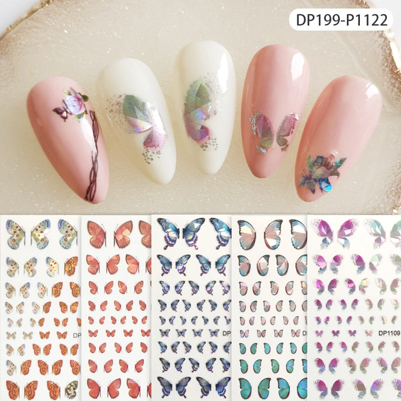 Manicura Nail Art Mayoreo Colorful Laser Butterfly and Flower Nail Pegatinas