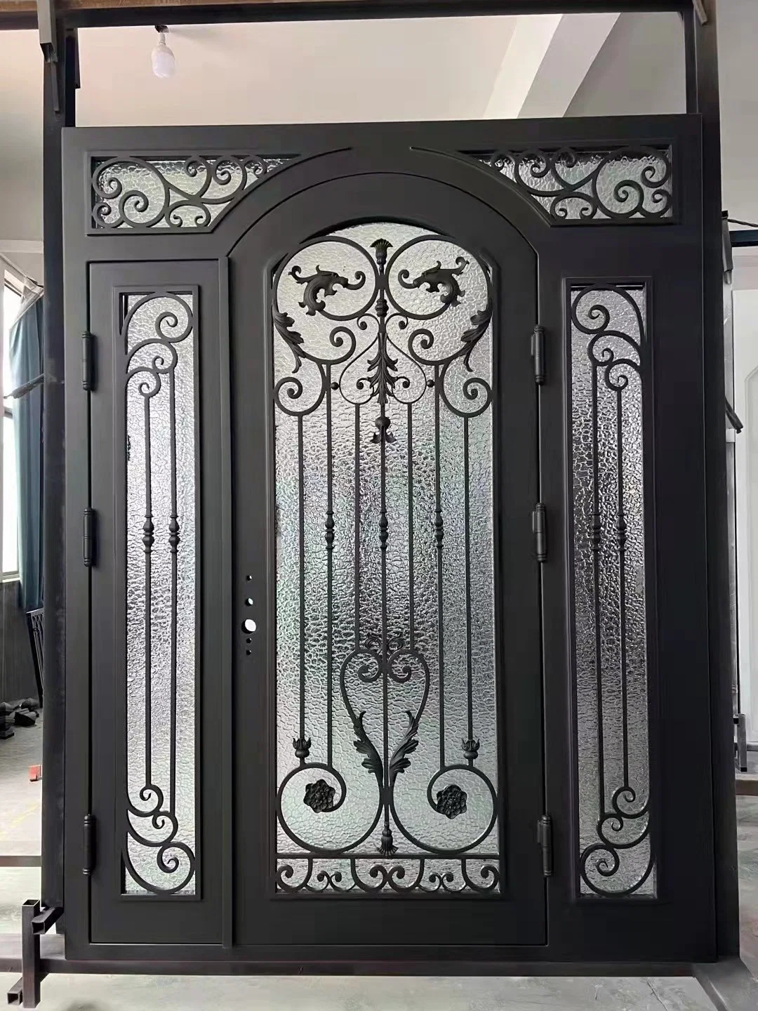 Hot Selling Latest Style Single Door Designs Modern Main Front Entry Door Wrought Iron Entrance Door with Side Window