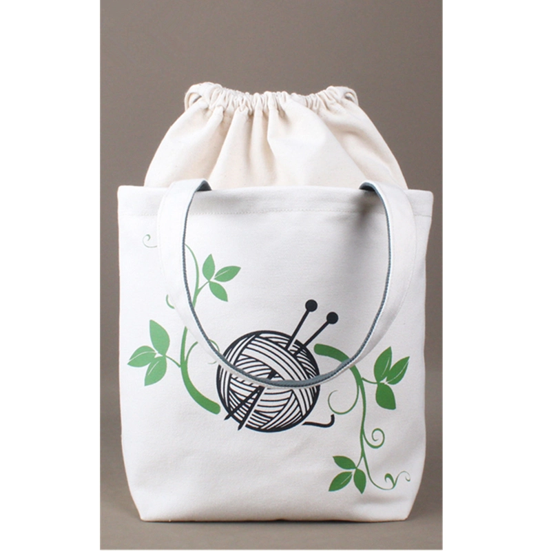 Custom Eco Friendly Drawstring Closure Cotton Canvas Light Knitting Tote Yarn Organizer Storage Bag