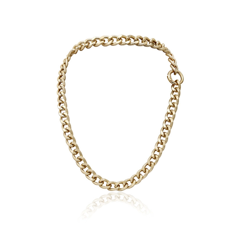 European and American Gold Hip-Hop Punk Cuban Chain Metal Thick Chain Single Layer Pattern Ring Fashion Jewellery Necklace for Women