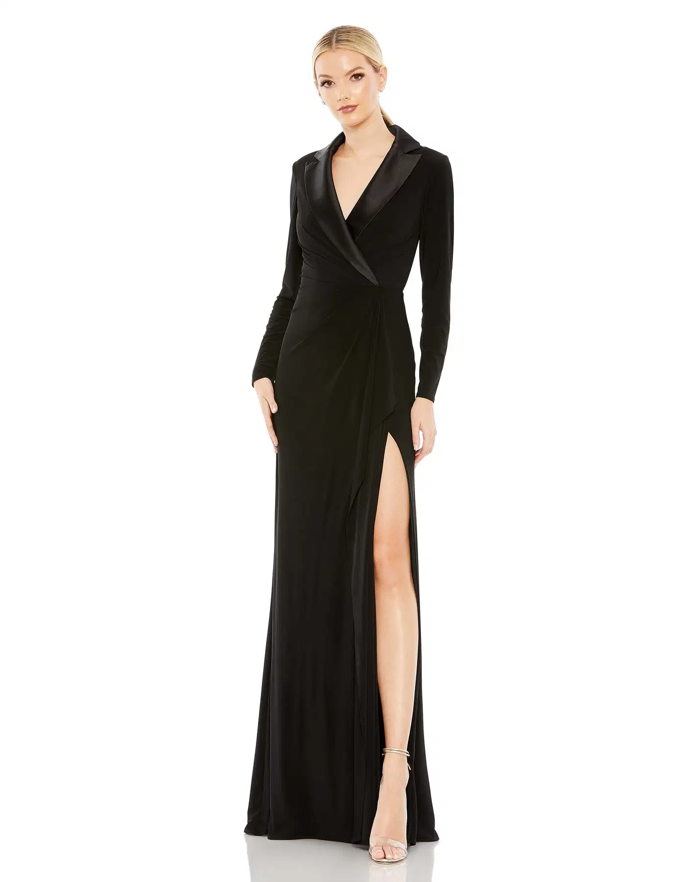 Elegant Ladies Jersey High Slit Long Sleeve Evening Dresses