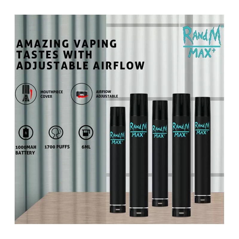 Authentic Randm Max Plus 1700 Puffs Disposable Vape Pen E Cigarette with Adjustable Airflow 1100 Battery 6ml Pre-Filled Pod Smoking Max+ Vap