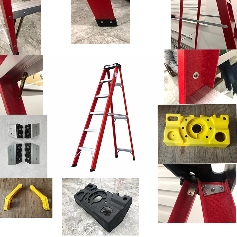 Fiberglass a Type Folding Ladder with Plastic Platform and Metal Parts