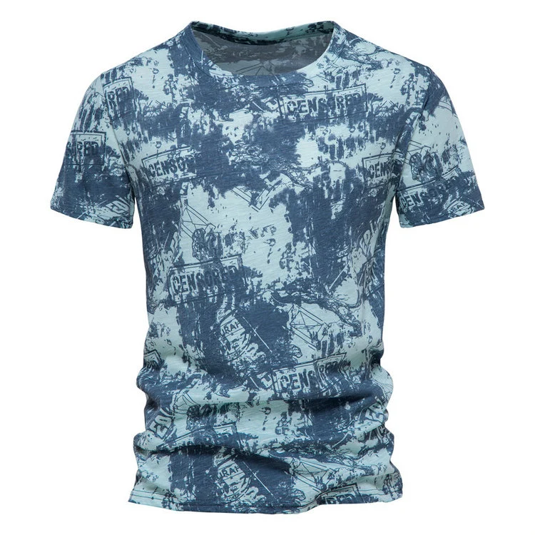 Summer New Pure Cotton Hawaiian Leisure Flower T-Shirt Men's Short Sleeves