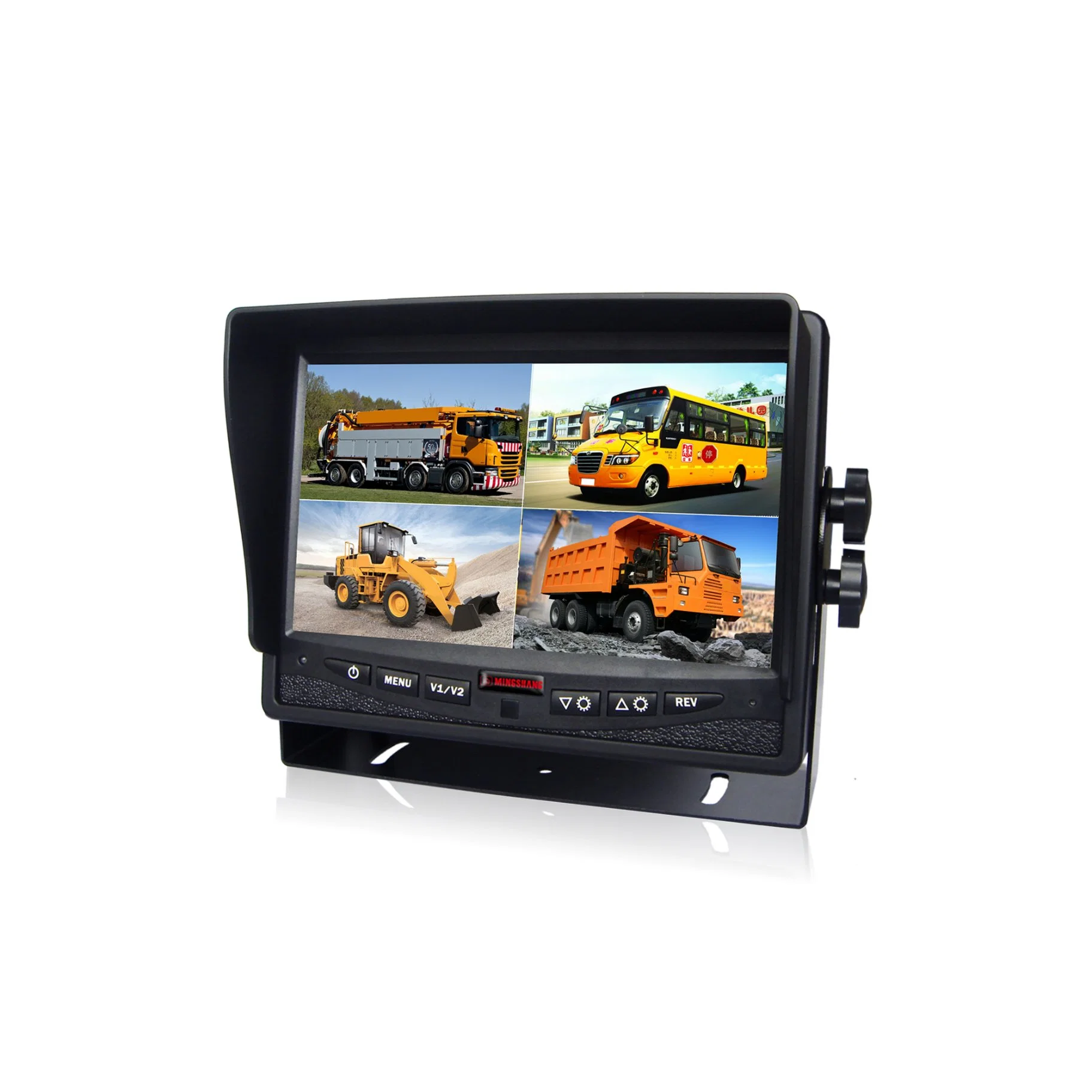 DC12V-24V 7inch Quad Rear View Car LCD Monitor 4CH AV for Truck, School Bus