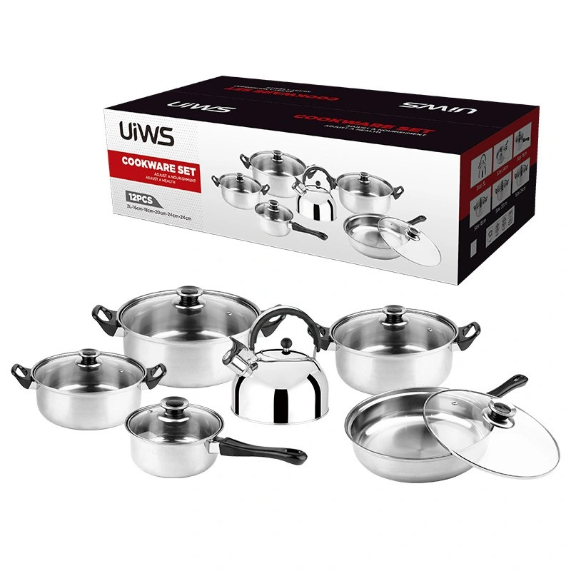 Aço inoxidável Pot e Pan Defina 304 de Aço Inoxidável Set 3 5 6 PC 12 conjuntos de peças de aço inoxidável Pot e Conjunto de bandeja de Aço Inoxidável Definir panelas frigideiras