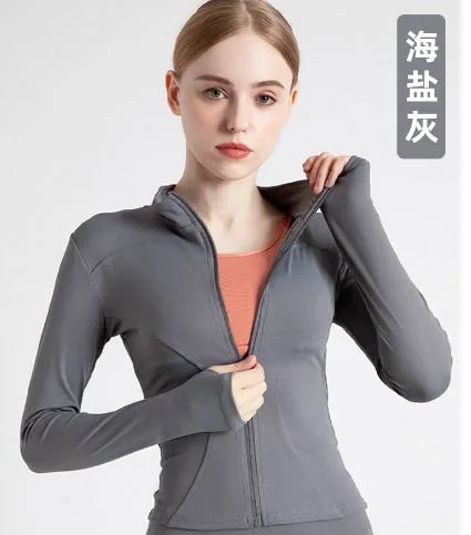 Manga Larga Zip chaquetas de Yoga Yoga deportivo Plus Size Womens Tops que ejecuta el desgaste de renegociación de la capa de Gym Fitness prendas de vestir