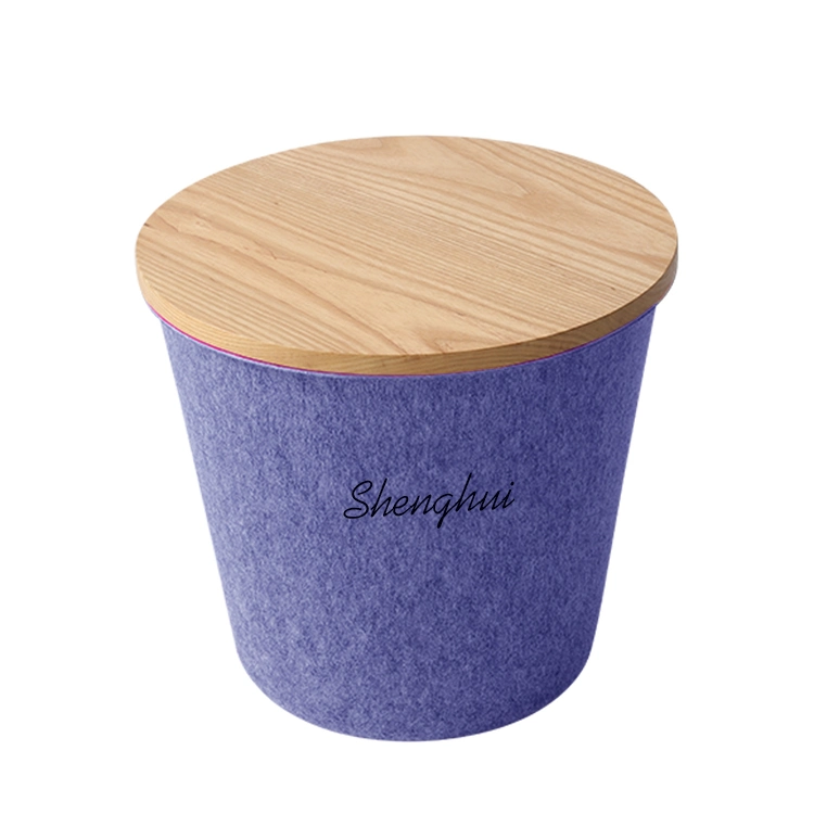 Durable Thermoformed Pet Felt Storage Bin with Wooden Cover