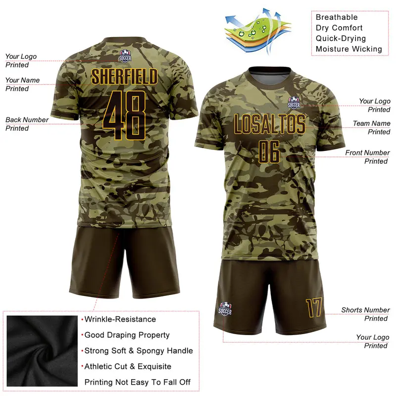 2022 Nuevo diseño Quick Dry Camo Youth Adult mejor fútbol Conjunto de camiseta de fútbol uniforme logotipo personalizado Sublimation ropa de fútbol Traje de los equipos de los clubes