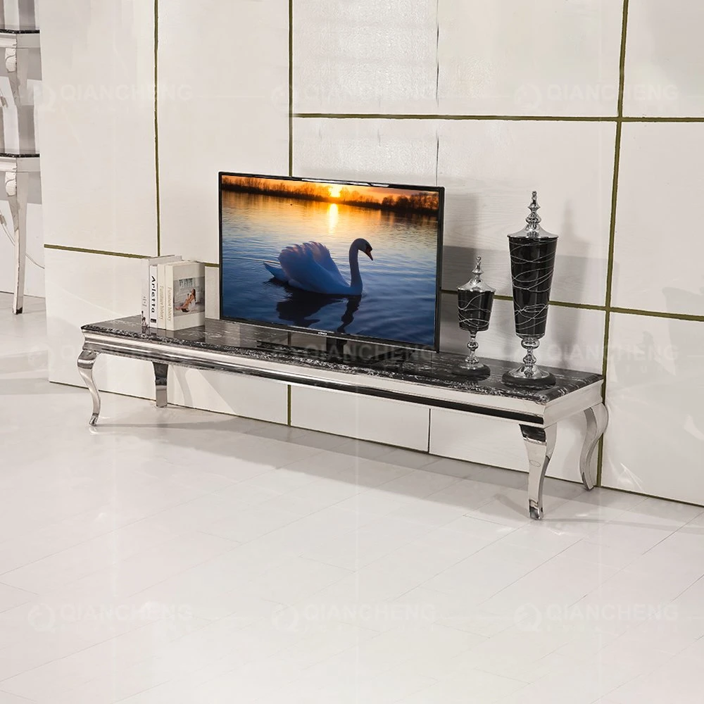 Modern Living Room Home Furniture Cabinet Glass Metal Marble TV Stand