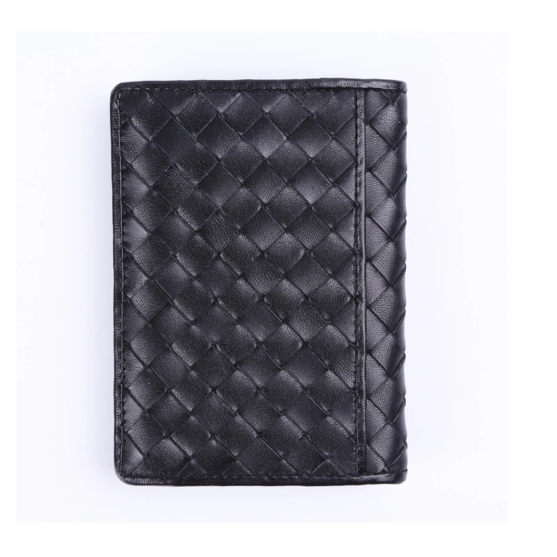 Weave Decoration Genuine Leather Small Wallet RFID Safe Knit Coin Purse Slim Plait Leather Card Holder