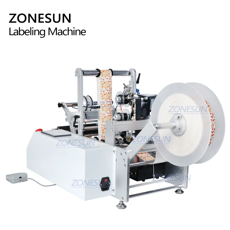 Zonesun Tb-190 Wine Double Side Sticker Round Bottle Water Semi Automatic Digital Bottle Labeling Printing Machine