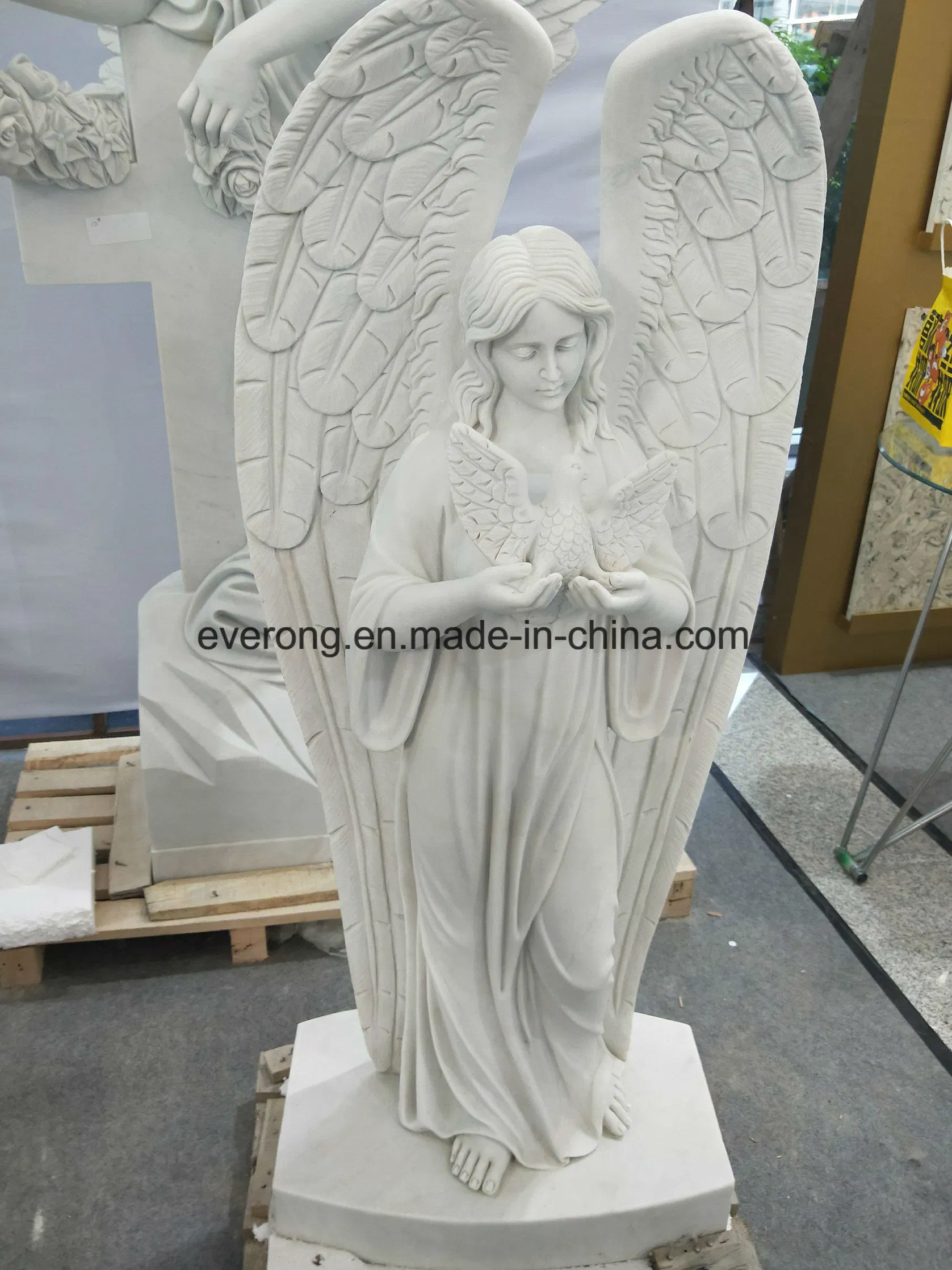 Marble Angel Sculpture Life Size Weeping Angel Statues with Big Wings