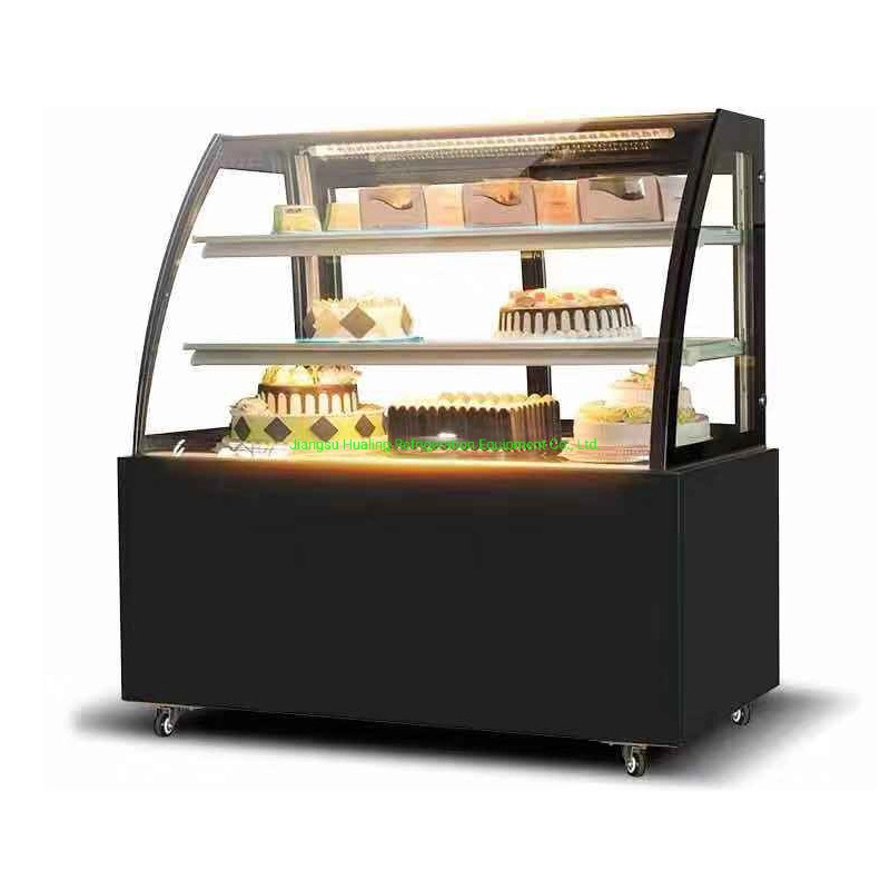 Supermercado puerta de vidrio Ventilador curvado Cooling1,5m Cake Display Showcase para Panadería