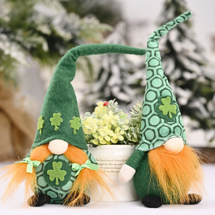 Ruunjoy St Patricks Day Gnome Shamrock Faceless Doll Green Clover Gnomes Saint Patrick Irish Plush Gnome Elf St Patricks Day Deco