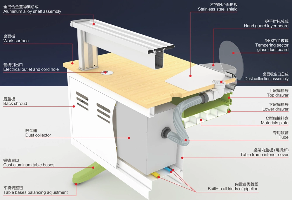 Equipamento de trabalho de mesa de bancada com equipamento de laboratório para aplicações dentárias e iluminação para venda 1,2 m.