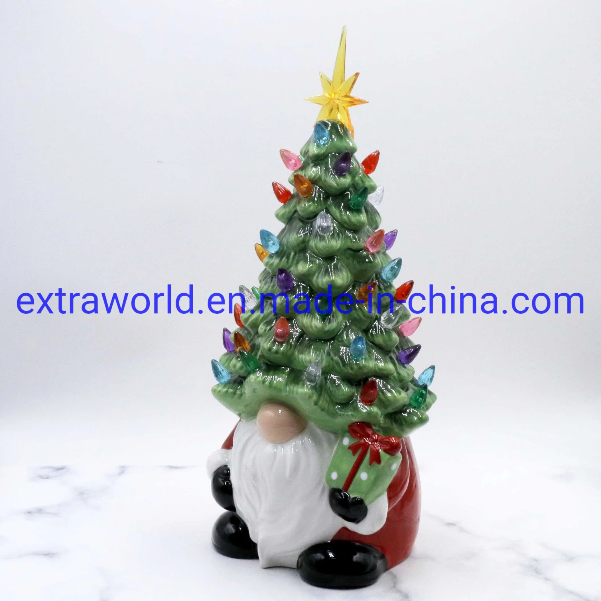 Home Decor Ceramic Gnome Decorative Christmas Tree Holiday Light Decoration Using Battery Powder