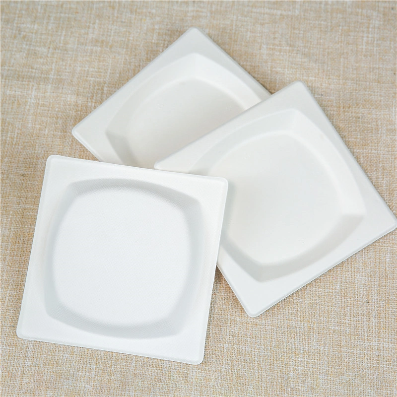 Bagasse Plate Square Plates Rectangle Sugarcane Bagasse White Plate 6/ 8.5/ 10 Inch Disposable Square Plate