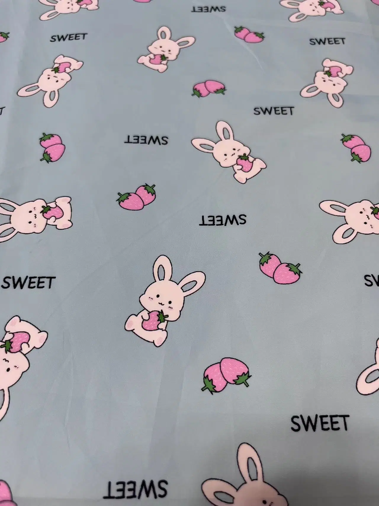 Cartoon Rabbits and Strawberry Printing Polyester Fabric