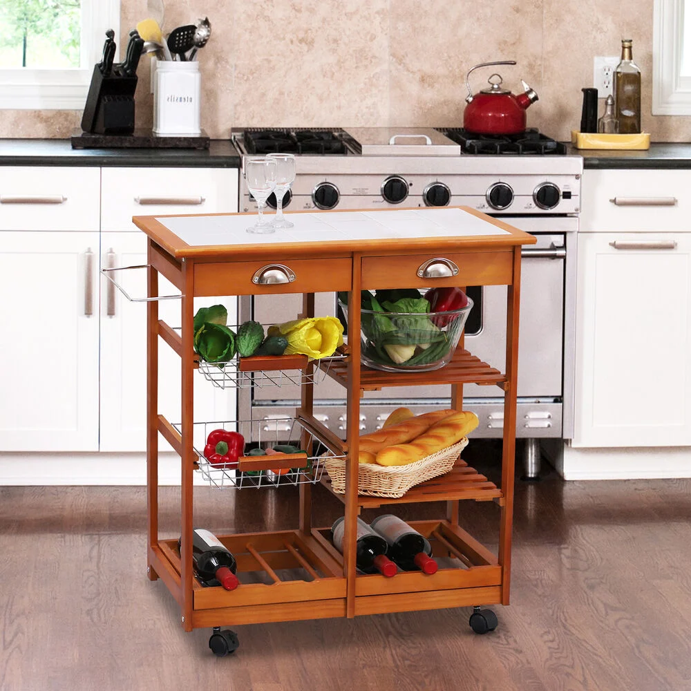 Fruit Stall Wood Shelf Cart