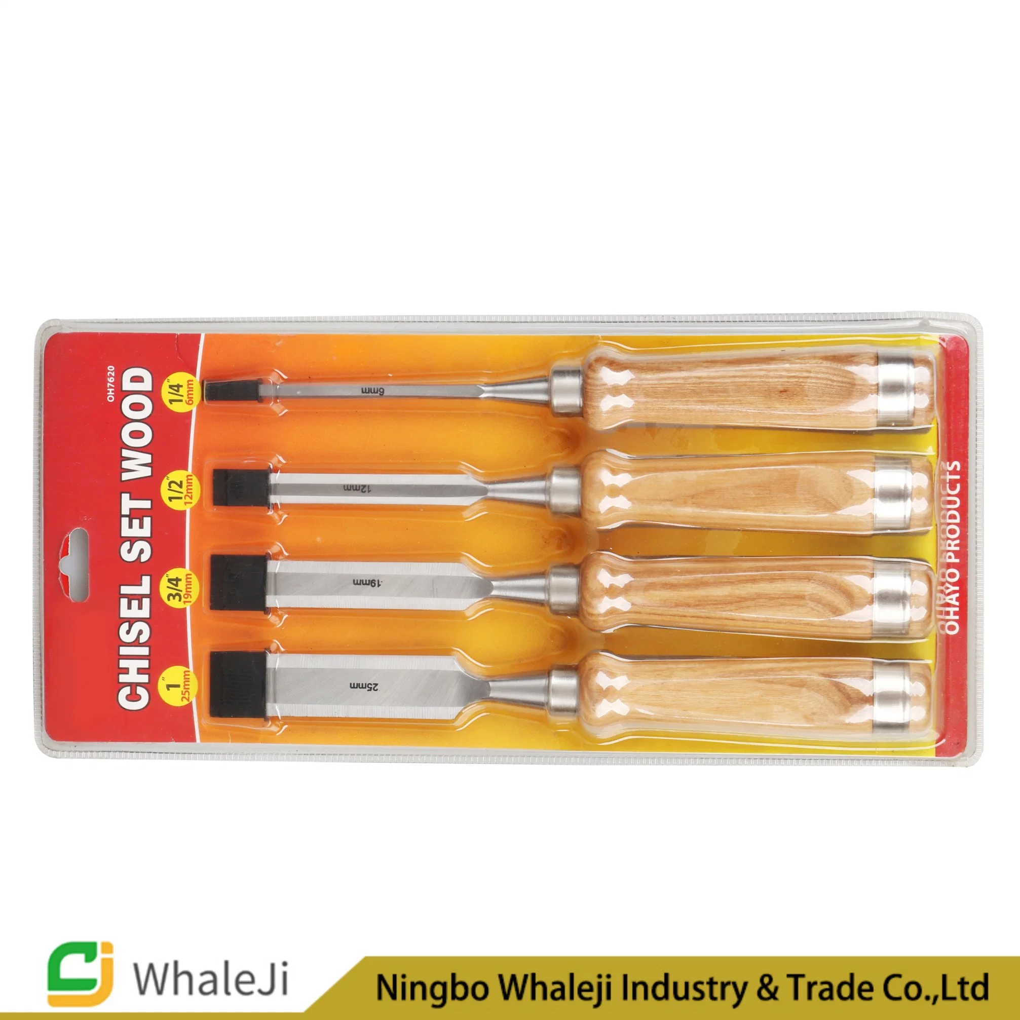Professional Woodworking Chisel Tool Set with 4 Pieces and Wooden Handles