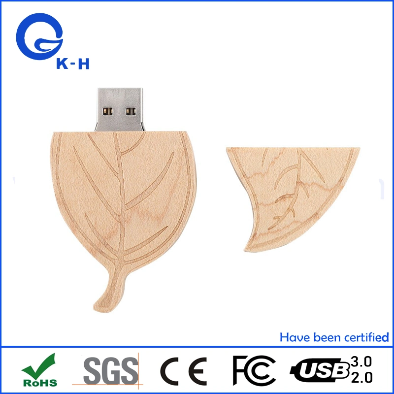 Leaf Shape Wooden Flash Memory Stick USB 64GB 128GB 256GB 512GB