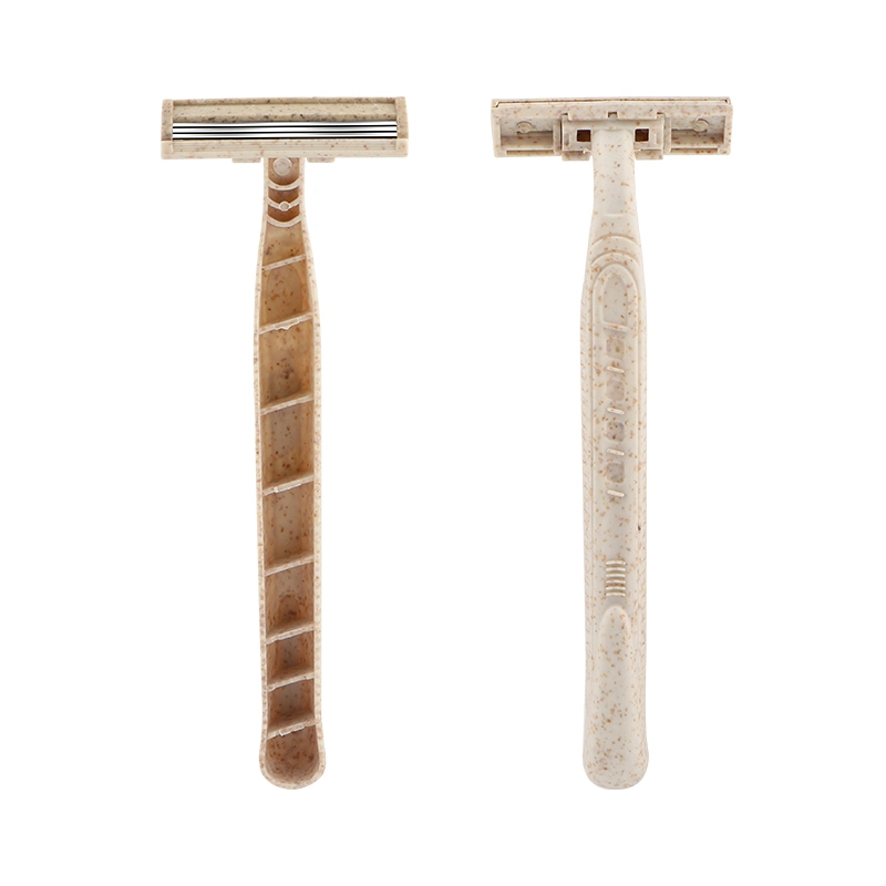 Biodegradable Wheat Straw Handle Shaving Razor Triple Stainless Steel Blade Eco-Friendly Disposable Razor