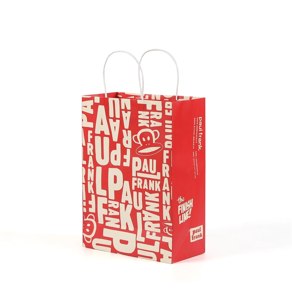 Chinese Red Color Twisted Handle Kraft Paper Bags Square Bottom for Gift