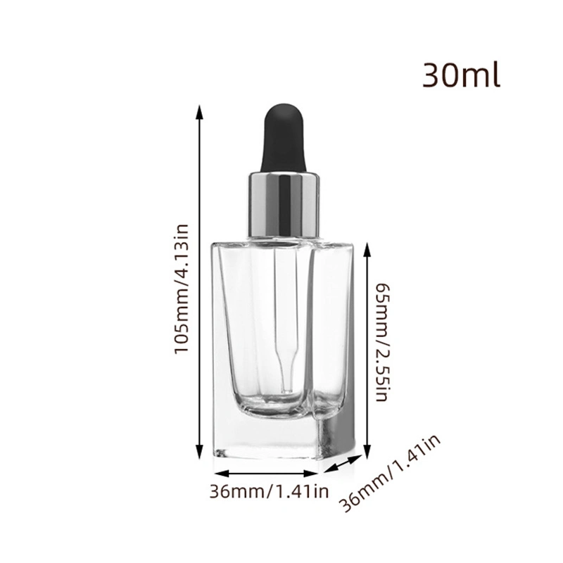 Factory Face Cream Glass Essential Oil Clear Custom Print Bottle with Plastic Rubber Storage Container