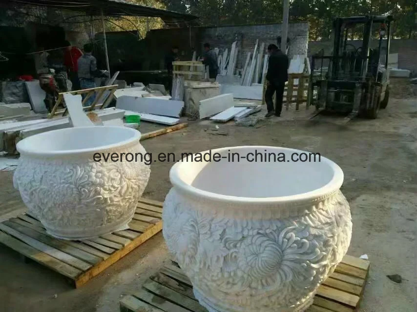 Stand Large Stone Marble Flower Pot Carving with Column Pillar Design for Outdoor Garden Deorative