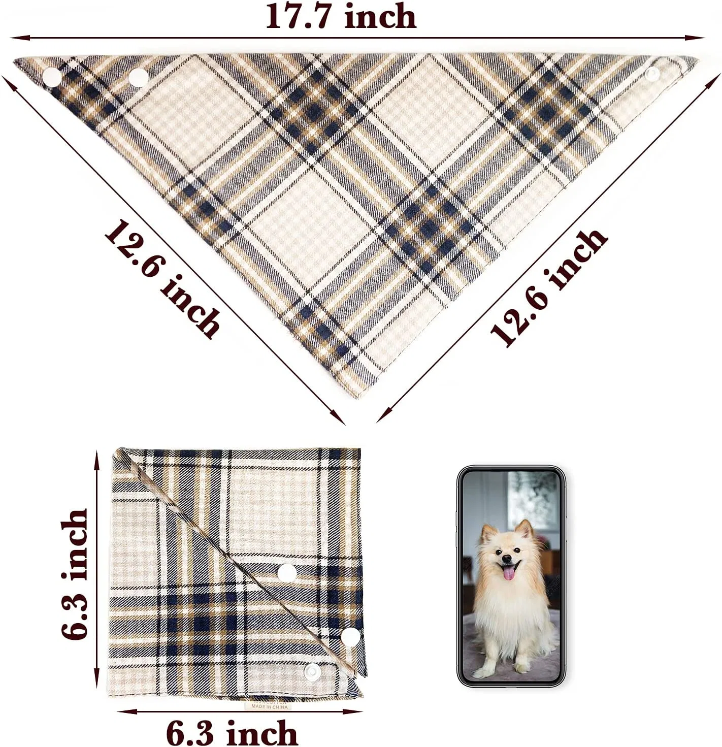 Dog Bandanas with Button Thick Triangle Bibs Dual Layer Soft Cotton Scarves Square Plaid Printing Washable Kerchief Halloween Costumes Outfits