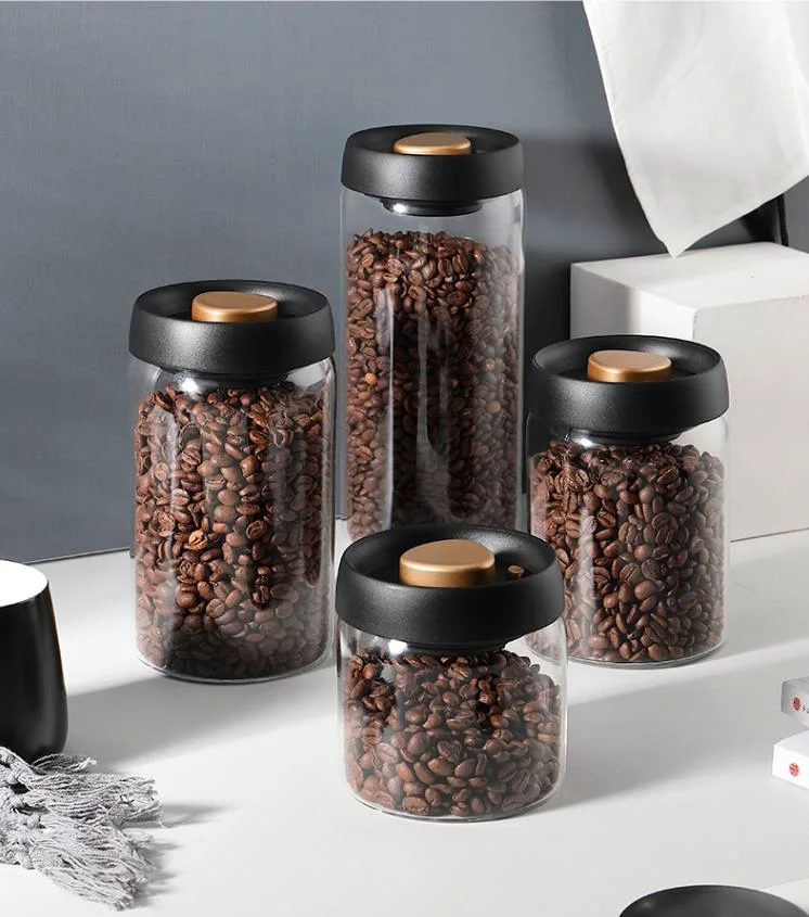 Claro Jar de almacenamiento de vidrio de borosilicato de boca ancha tarros de recto en blanco y negro con tapa hermética de plástico para el almacenamiento de alimentos