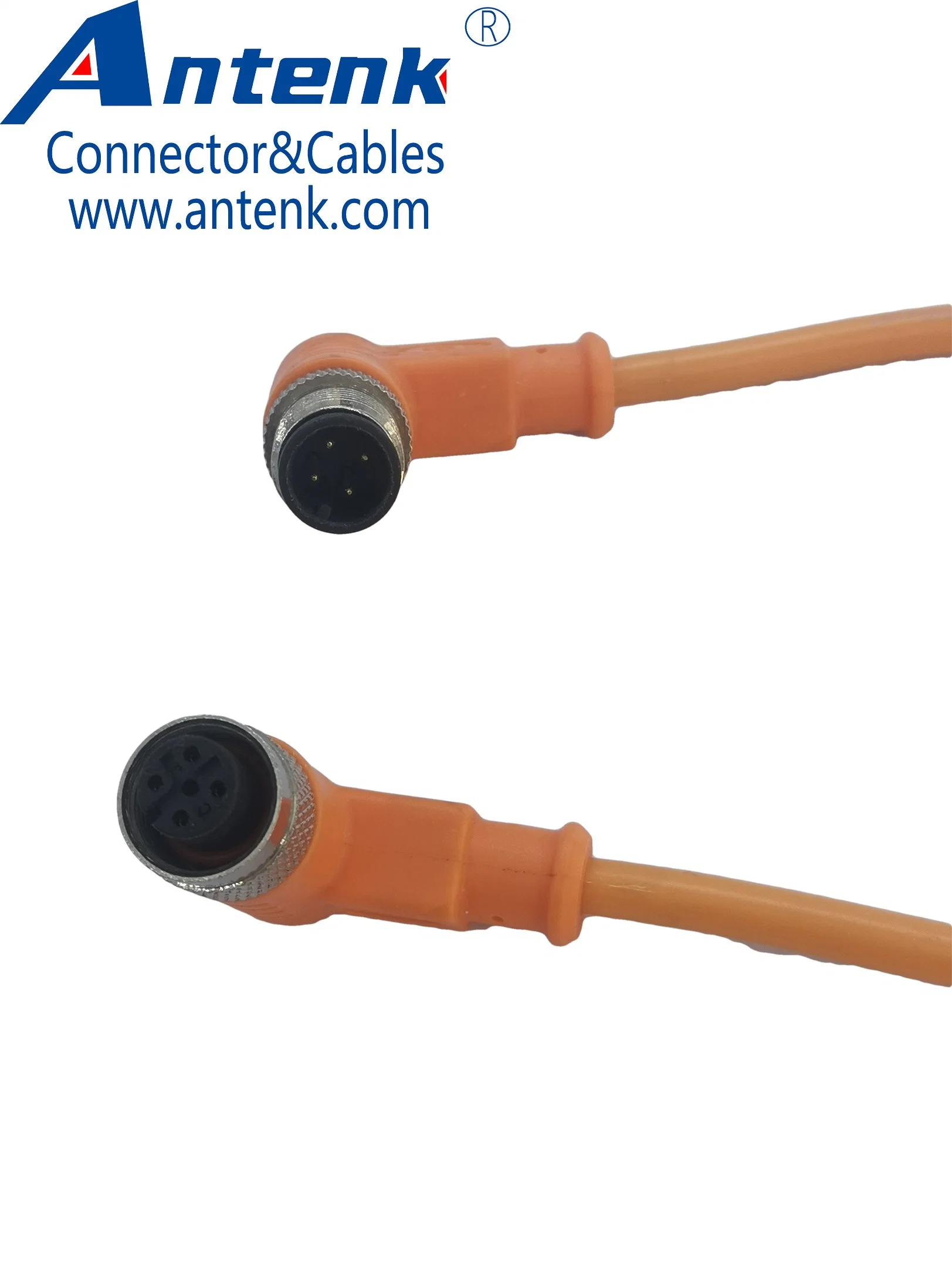 M12 conector de enchufe de aviación de sensor de cabeza redonda con cable naranja Conector resistente al agua