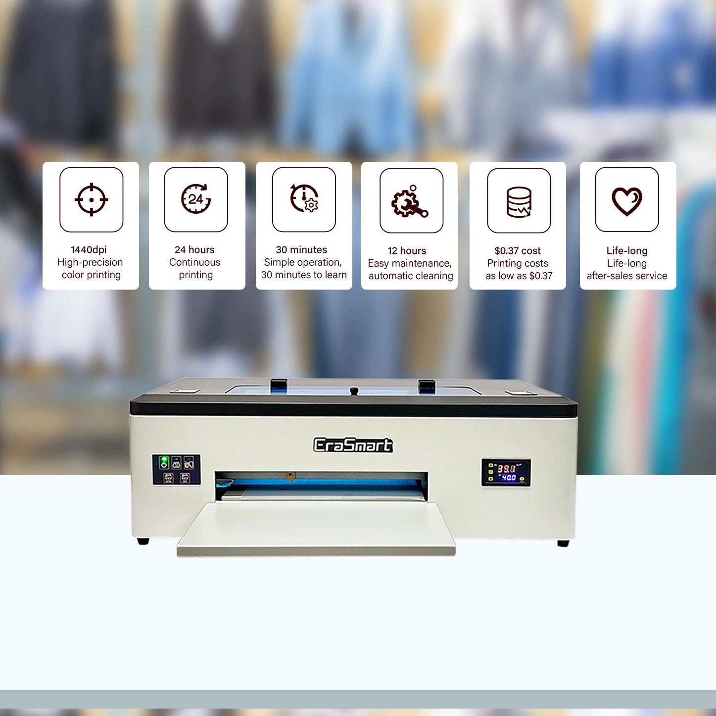 Erasmart 10% off Small Desktop Flatbed Inkjet Printer 1390 Head Digital Printing Machine A3 Dtf Printer for T-Shirt Hoodies Printing