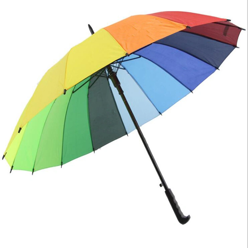 Paraguas Rainbow 16 Bone Creative Paraguas Rainbow automáticas largo mango Regalo de varilla recta con paraguas