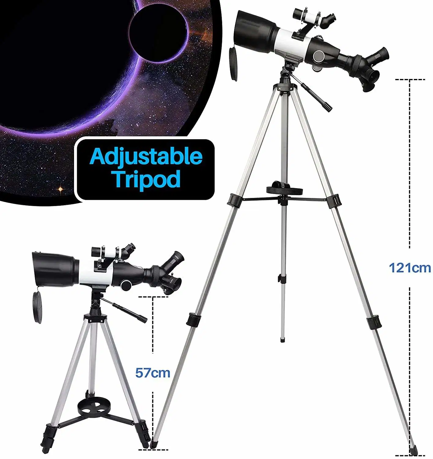 Personnalisation de base 3 oculaires pivotables 70mm ouverture Astronomical Refraction Telescope