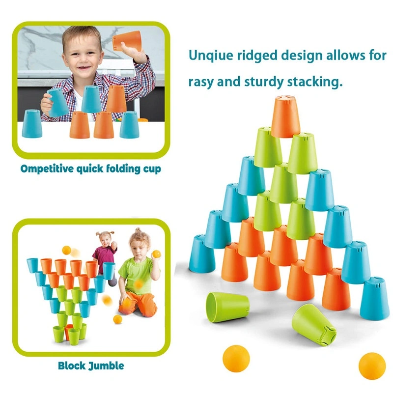 Kids 3 in 1 Building Toy Stacking Cup Pitching Game Plastic Quick Stack Cups Educational Toys with Pile up Cups and Balls Quick Stack Cup Game Toys