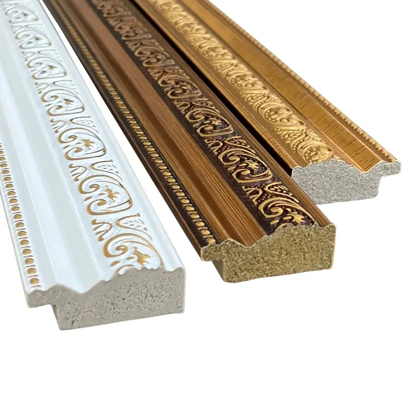 Luxury Gold Color Ceiling Carving Cornice Moulding PU Building Decoration for Sale