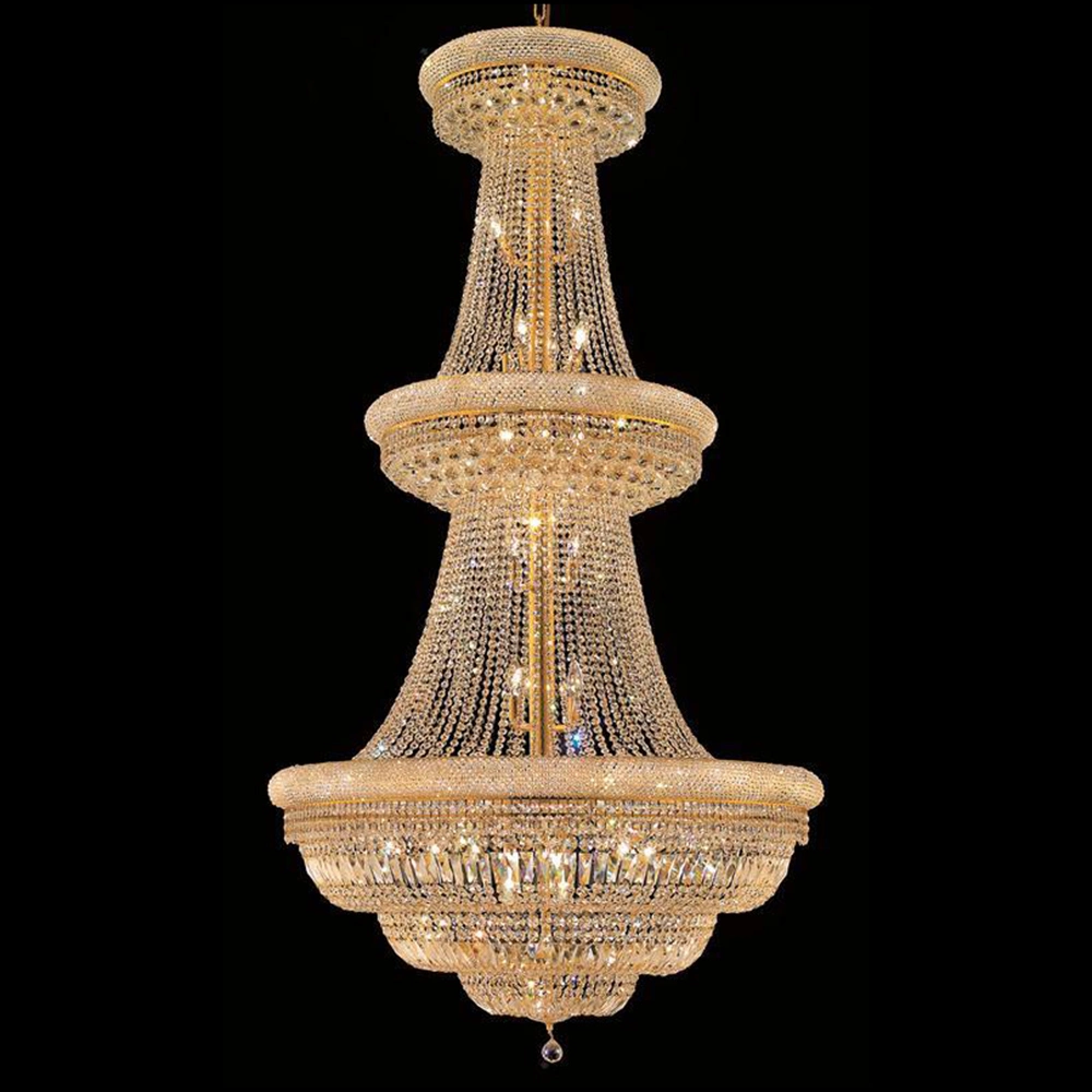 Éclairage intérieur rond européen avec suspension LED, lustre à 3 couches en cristal doré en forme de goutte de pluie LED