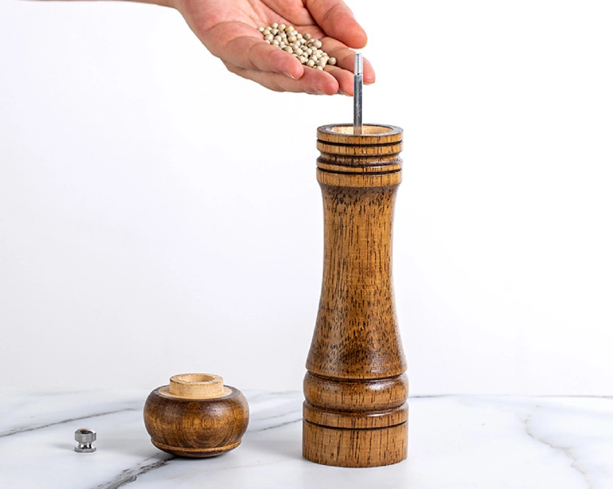 Wood Salt Pepper Mill Set Grinders Shakers with Adjustable Ceramic Rotor Wbb18185