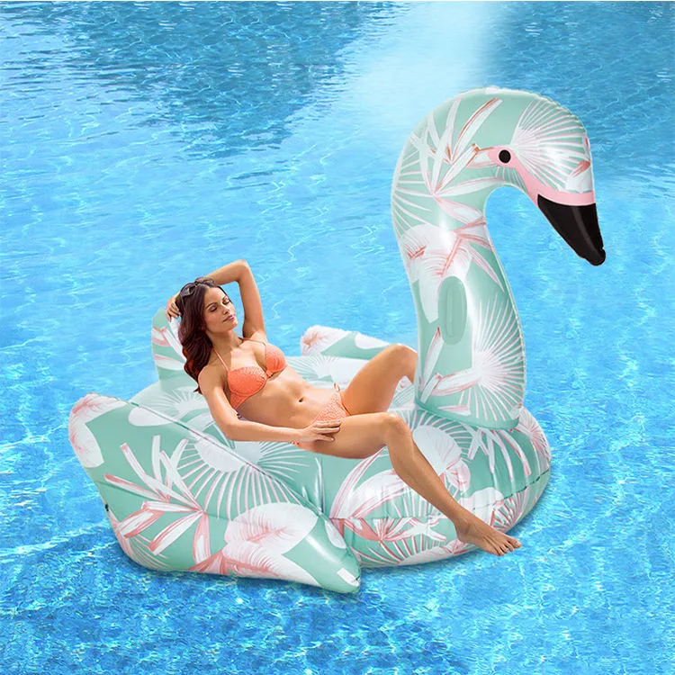 14inflatable Pink Pattern Flamingo Pool Float Lounger, Outdoor Raft, Rideable Pool Toy for Adults &Kids