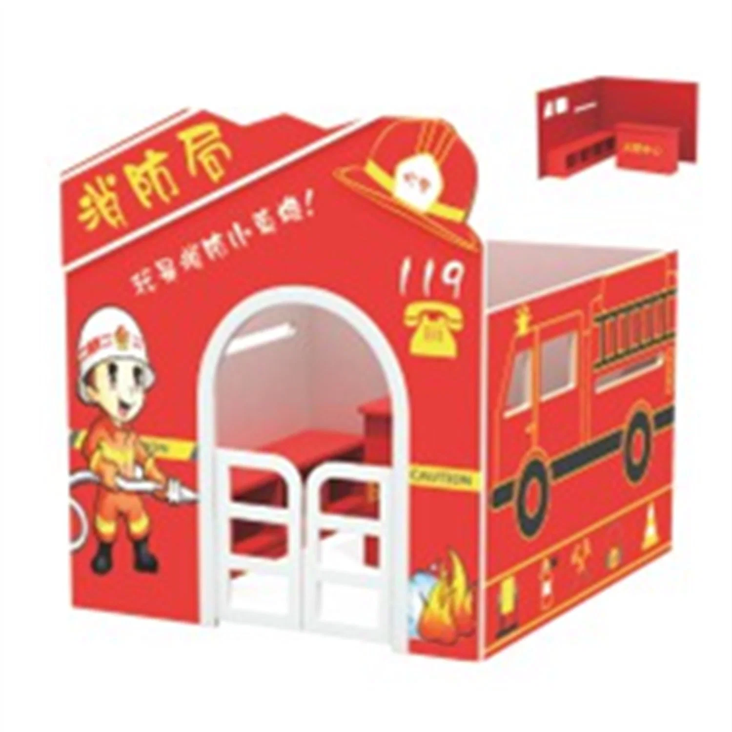 New Children&prime; S Play House Role Playing Wooden Educational Toy Fire Station