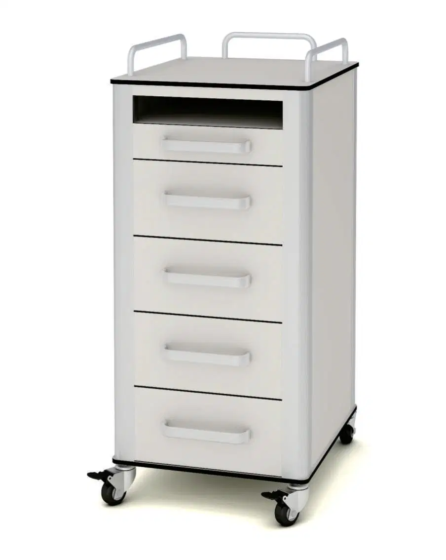 5 Drawer Hospital Equipment Cart with Top Guarding Bar: Medical Clinic Furniture