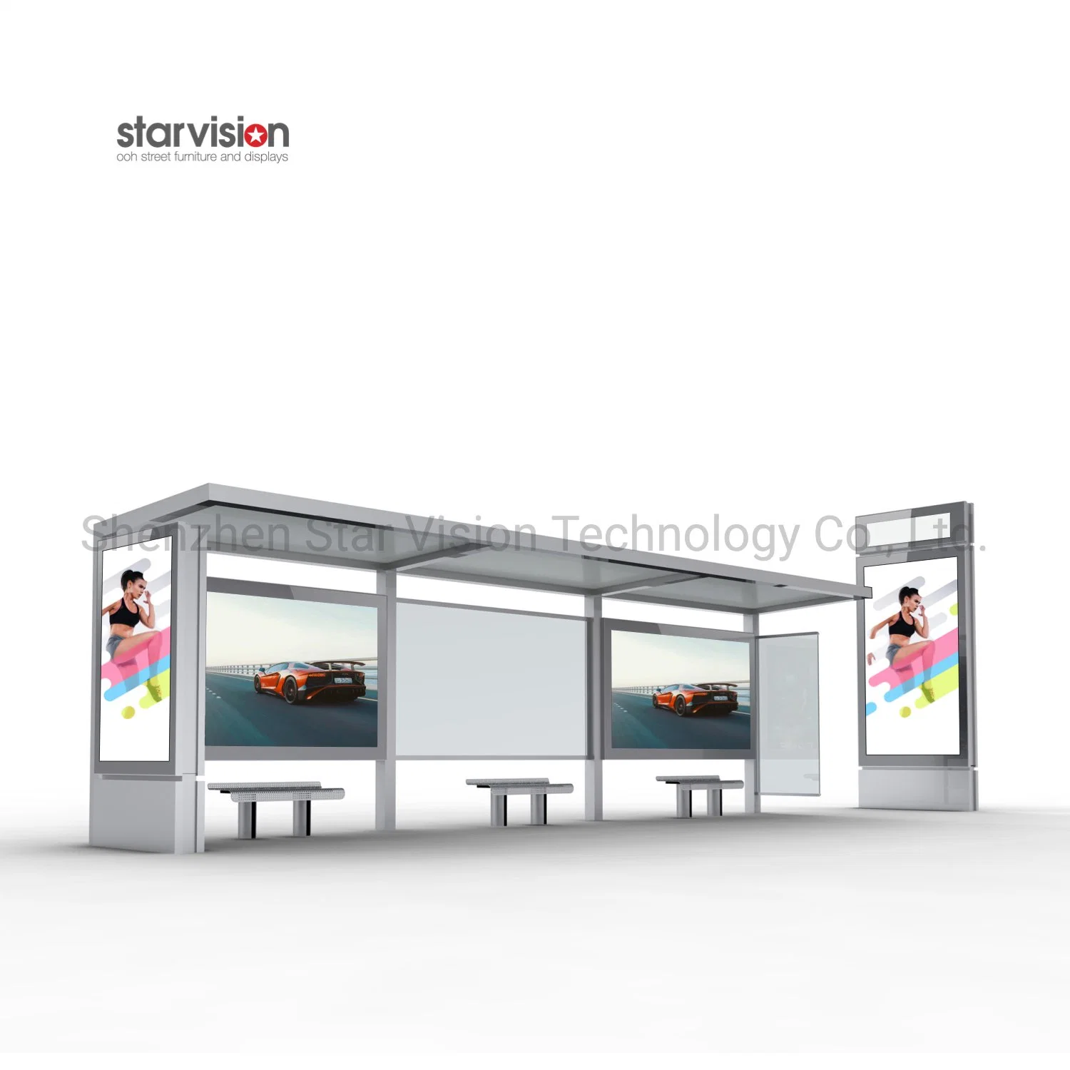 Metal Structure Bus Shelter Design Supplier Advertising Bus Stop Manufacturer