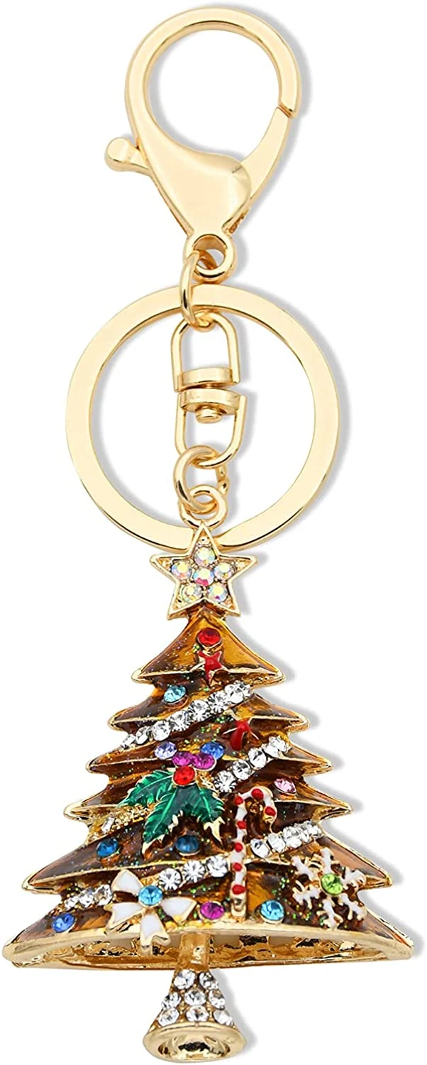 Christmas Tree Lash Spoolies Promotion Gift Hot Sale Wholesale 3D Metal Gold Plated Glitter Diamond Metal Keychain