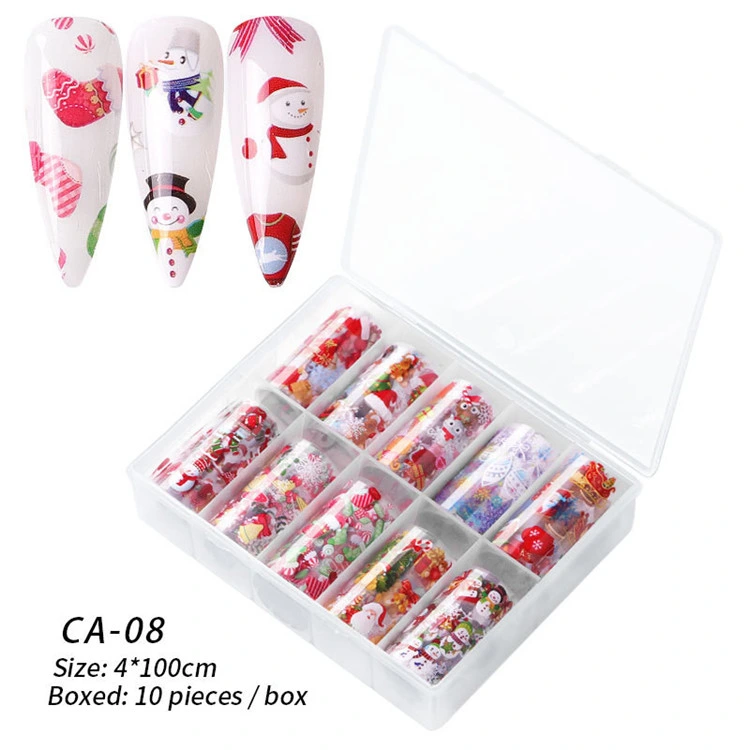 8 Stile 10pcs / Box Weihnachten &amp; Halloween Nail Art Folie Abziehbild Zubehör für Nageldekoration