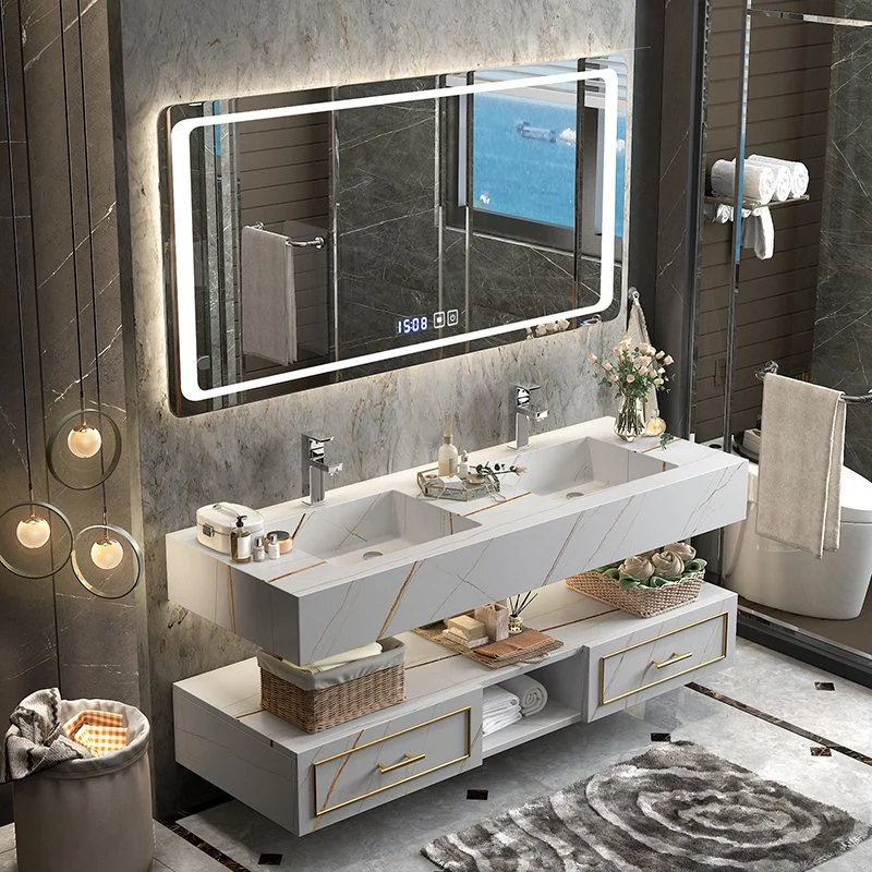 New Design Wall Standing Bathroom Cabinet with Rock Plate Basin Bathroom Vanity with Factory Price